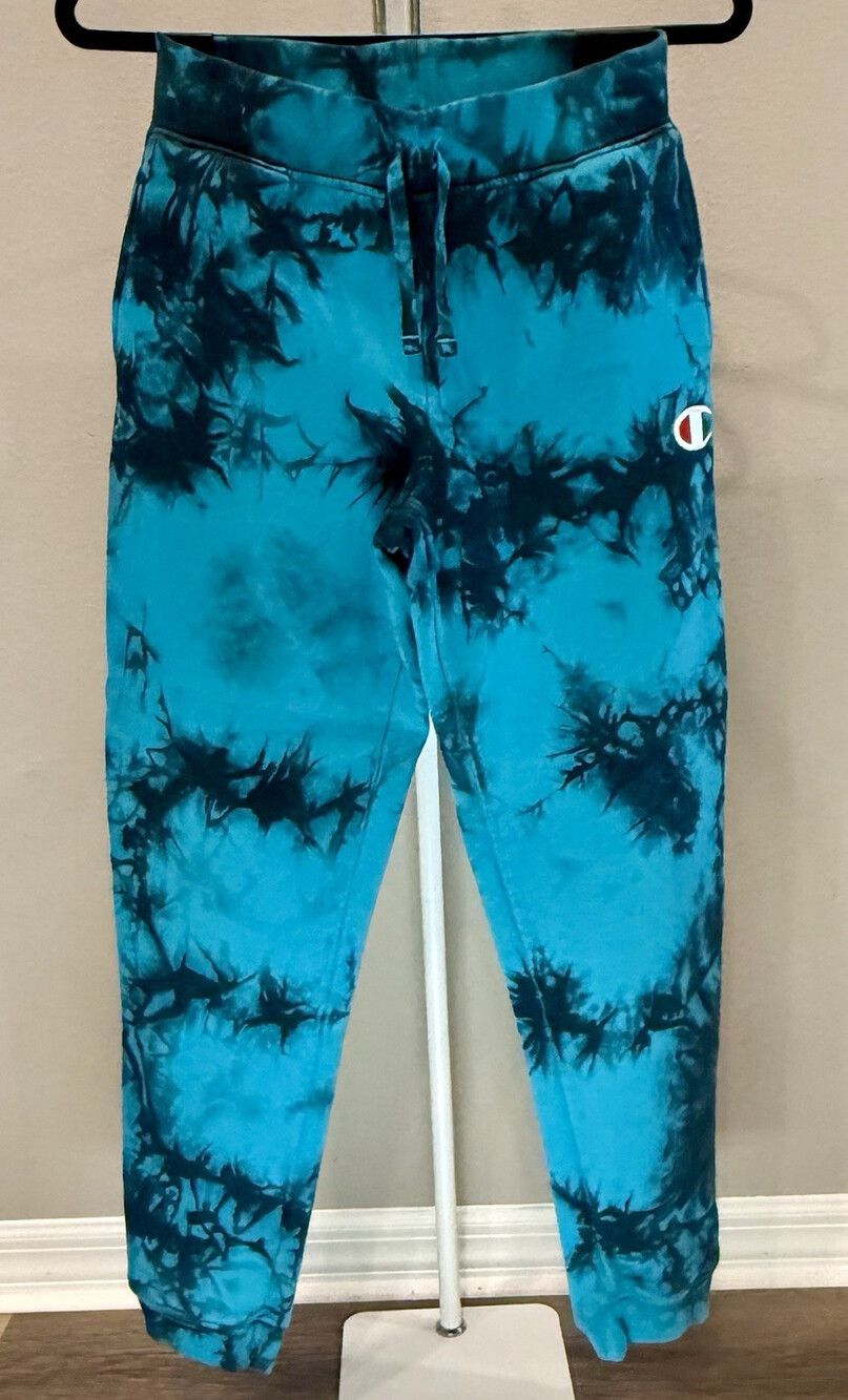 Champion Women’s Tie Dye Fleece Jogger Pants Blue/Black Drawstring Size L
